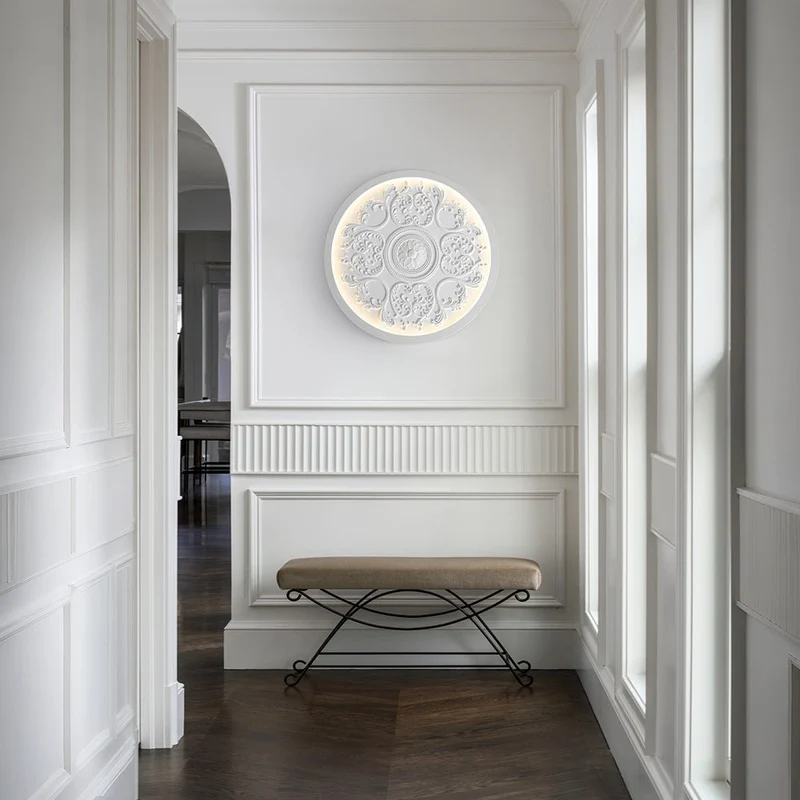 Led Plafondlamp Rond Wit 48.5cm Woonkamer Slaapkamer Dimbaar Klassiek Ornament Medallion Flush Mount Hal Badkamer | Sansoti