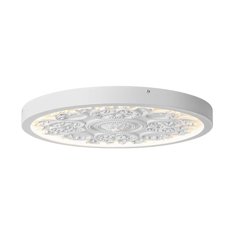 Led Plafondlamp Rond Wit 48.5cm Woonkamer Slaapkamer Dimbaar Klassiek Ornament Medallion Flush Mount Hal Badkamer | Sansoti