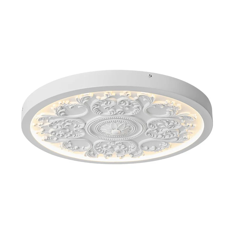 Led Plafondlamp Rond Wit 48.5cm Woonkamer Slaapkamer Dimbaar Klassiek Ornament Medallion Flush Mount Hal Badkamer | Sansoti