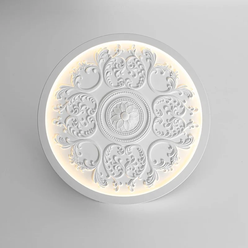 Led Plafondlamp Rond Wit 48.5cm Woonkamer Slaapkamer Dimbaar Klassiek Ornament Medallion Flush Mount Hal Badkamer | Sansoti