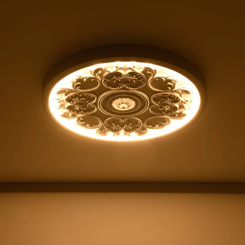 Led Plafondlamp Rond Wit 48.5cm Woonkamer Slaapkamer Dimbaar Klassiek Ornament Medallion Flush Mount Hal Badkamer | Sansoti