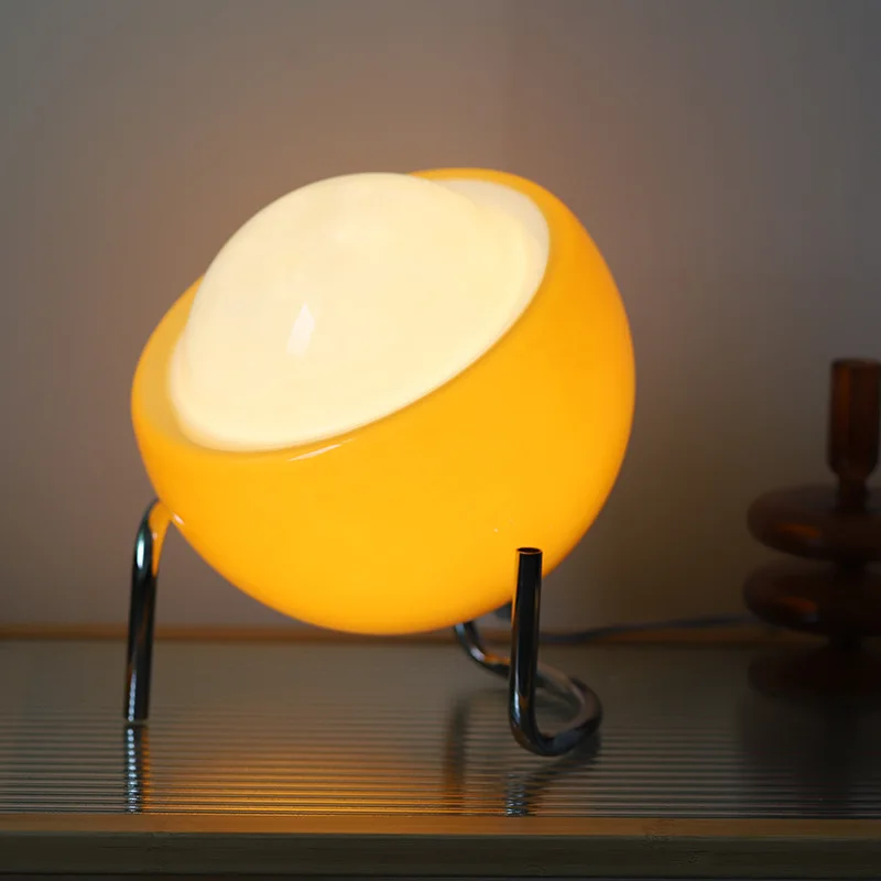 Glazen Bolvormige Tafellamp LED Oranje Retro Slaapkamer Woonkamer Nachtkastje Bureaulamp Bauhaus Nordic Sfeerverlichting Decoratief | Sansoti