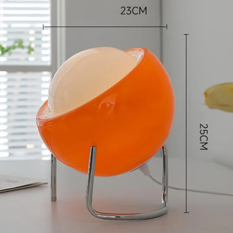 Glazen Bolvormige Tafellamp LED Oranje Retro Slaapkamer Woonkamer Nachtkastje Bureaulamp Bauhaus Nordic Sfeerverlichting Decoratief | Sansoti
