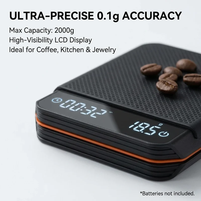 Koffieweegschaal Digitaal 2000g Oplaadbaar USB-C Timer Espresso Precisie 0,1g LED Compact Draagbaar Barista Keukenweegschaal | Sansoti