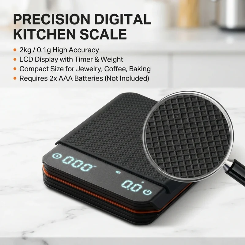 Koffieweegschaal Digitaal 2000g Oplaadbaar USB-C Timer Espresso Precisie 0,1g LED Compact Draagbaar Barista Keukenweegschaal | Sansoti
