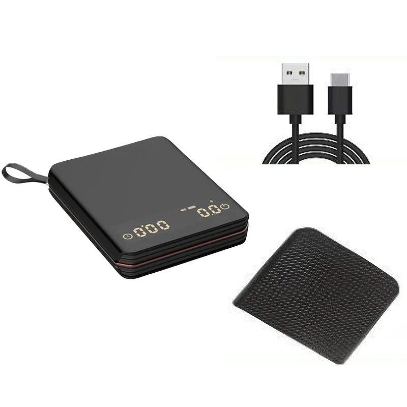 Koffieweegschaal Digitaal 2000g Oplaadbaar USB-C Timer Espresso Precisie 0,1g LED Compact Draagbaar Barista Keukenweegschaal | Sansoti