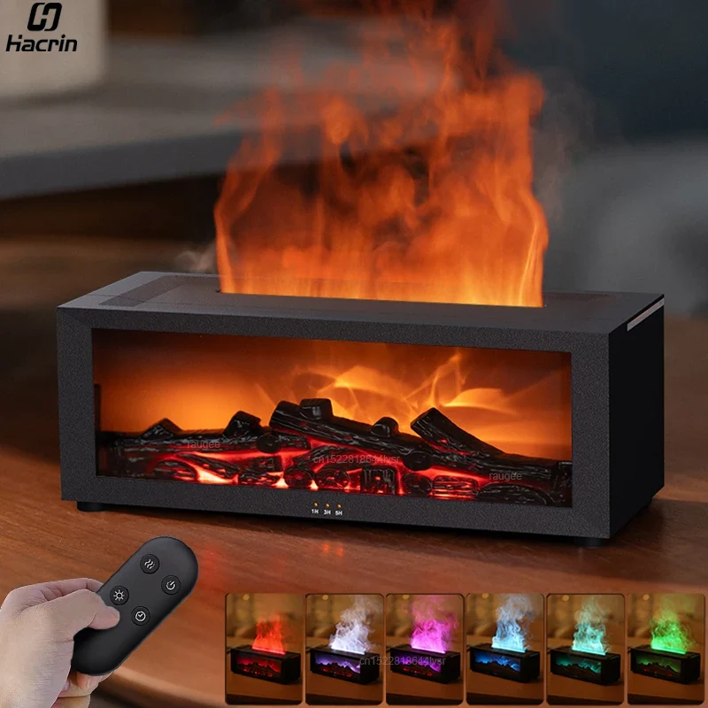 Open Haard Luchtbevochtiger Vlam 150ml 7 Kleuren Aroma Diffuser Afstandsbediening Slaapkamer Woonkamer Geurverspreider Timer | Sansoti