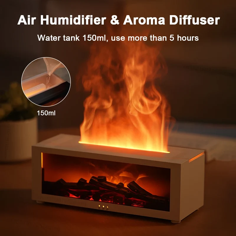 Open Haard Luchtbevochtiger Vlam 150ml 7 Kleuren Aroma Diffuser Afstandsbediening Slaapkamer Woonkamer Geurverspreider Timer | Sansoti