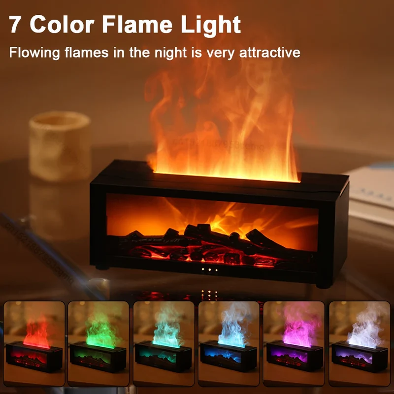 Open Haard Luchtbevochtiger Vlam 150ml 7 Kleuren Aroma Diffuser Afstandsbediening Slaapkamer Woonkamer Geurverspreider Timer | Sansoti