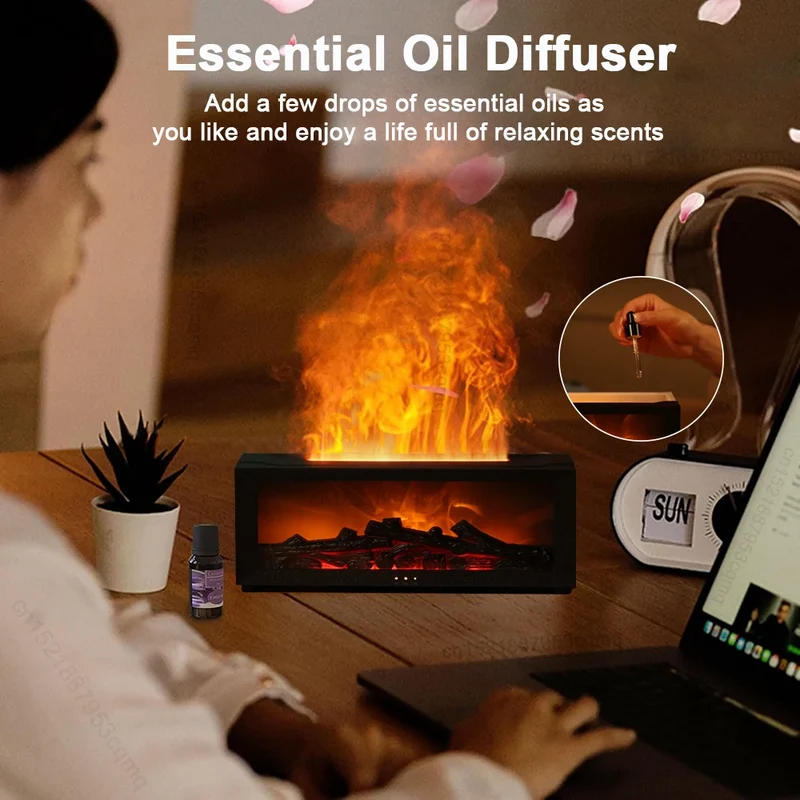 Open Haard Luchtbevochtiger Vlam 150ml 7 Kleuren Aroma Diffuser Afstandsbediening Slaapkamer Woonkamer Geurverspreider Timer | Sansoti