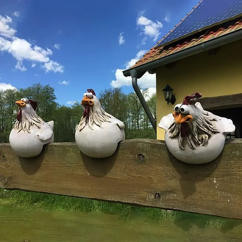 Grappige Kip Hekdecoratie Hars 14cm Tuin Beeldje Boerderij Schutting Ornament Buitendecoratie Cadeau Tuinbeeldje | Sansoti