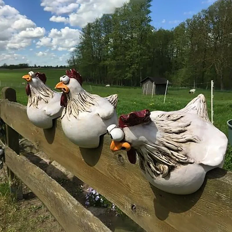 Grappige Kip Hekdecoratie Hars 14cm Tuin Beeldje Boerderij Schutting Ornament Buitendecoratie Cadeau Tuinbeeldje | Sansoti