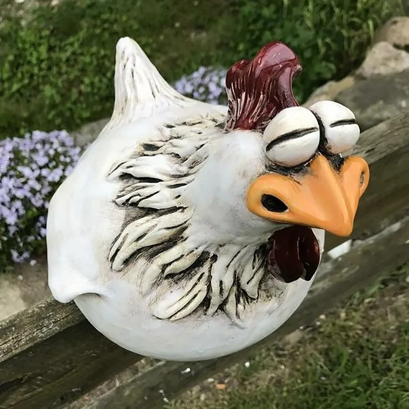 Grappige Kip Hekdecoratie Hars 14cm Tuin Beeldje Boerderij Schutting Ornament Buitendecoratie Cadeau Tuinbeeldje | Sansoti