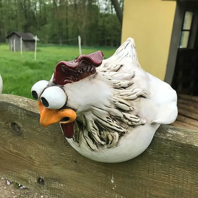Grappige Kip Hekdecoratie Hars 14cm Tuin Beeldje Boerderij Schutting Ornament Buitendecoratie Cadeau Tuinbeeldje | Sansoti