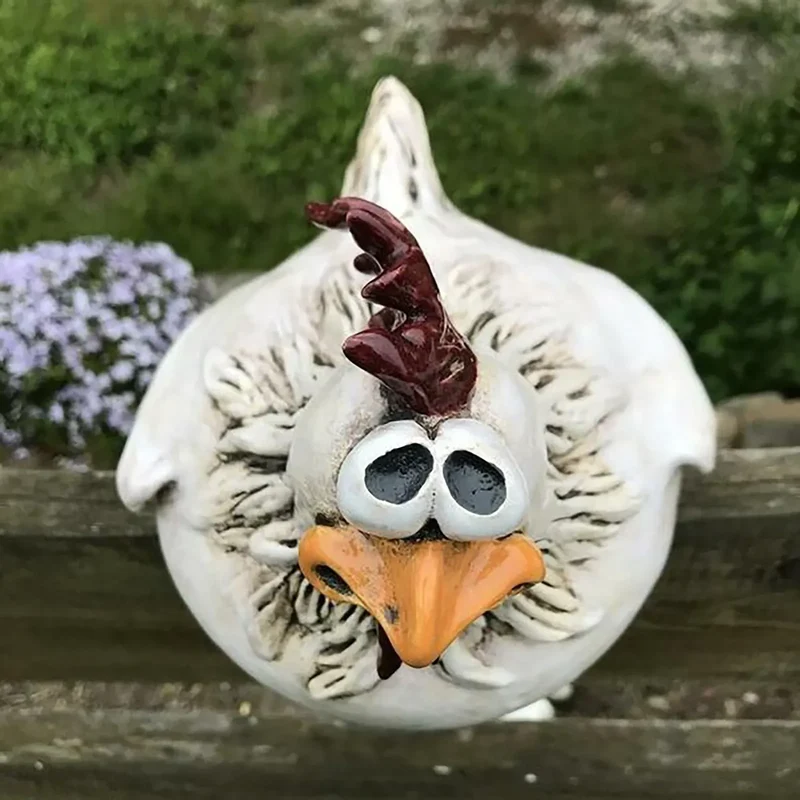 Grappige Kip Hekdecoratie Hars 14cm Tuin Beeldje Boerderij Schutting Ornament Buitendecoratie Cadeau Tuinbeeldje | Sansoti