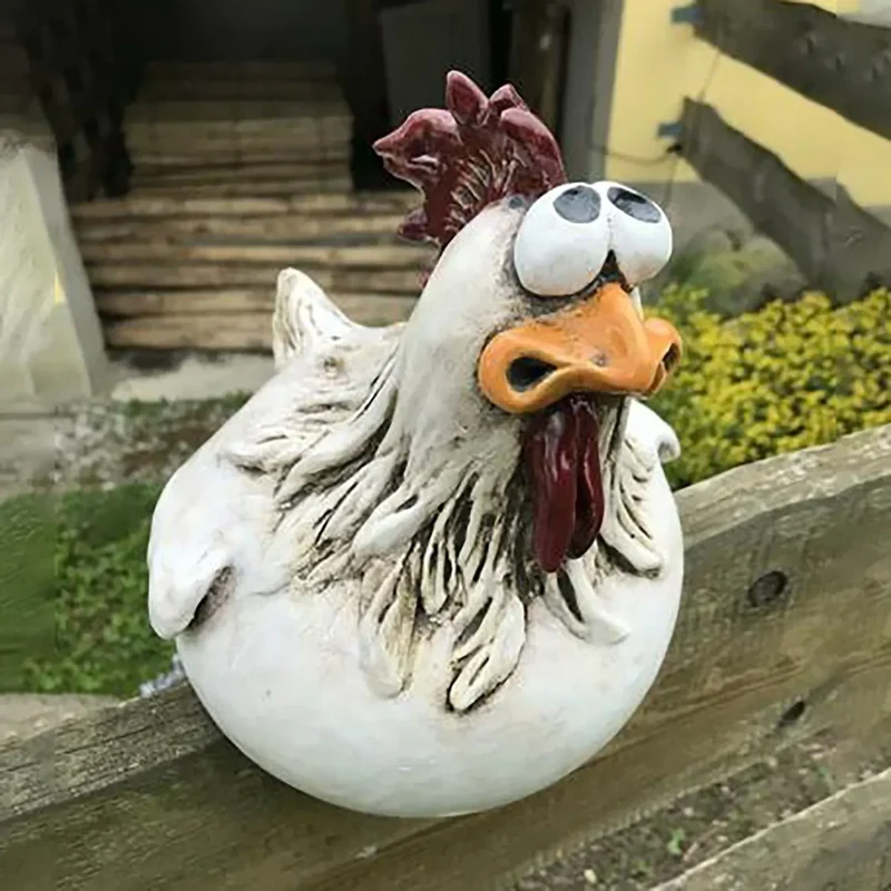 Grappige Kip Hekdecoratie Hars 14cm Tuin Beeldje Boerderij Schutting Ornament Buitendecoratie Cadeau Tuinbeeldje | Sansoti