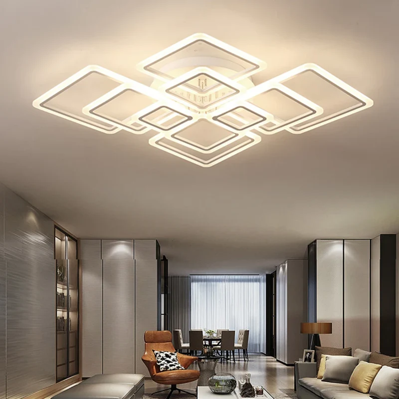 LED Plafondlamp Dimbaar Vierkant Acryl Wit Afstandsbediening Woonkamer Slaapkamer Modern 35W-160W Plafonnière Studeerkamer | Sansoti