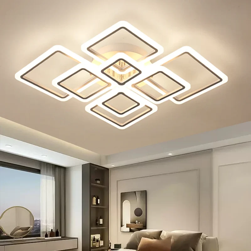 LED Plafondlamp Dimbaar Vierkant Acryl Wit Afstandsbediening Woonkamer Slaapkamer Modern 35W-160W Plafonnière Studeerkamer | Sansoti