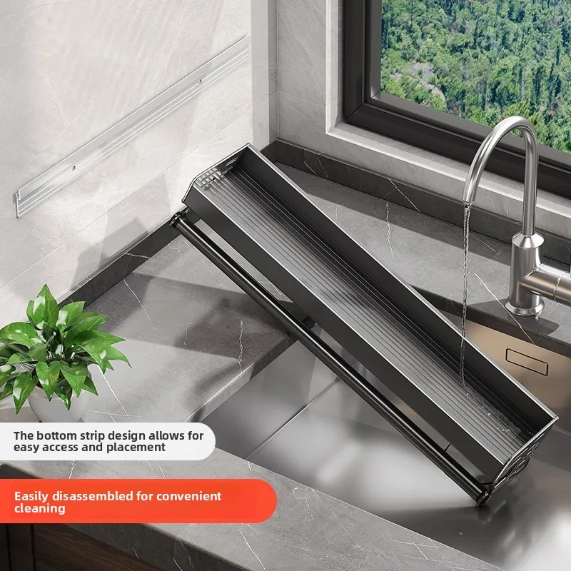 Keuken Wandrek Aluminium 30-50cm Gunmetal Kruidenrek Zonder Boren Ophangrek Keukenorganizer Messenhouder Wandmontage | Sansoti