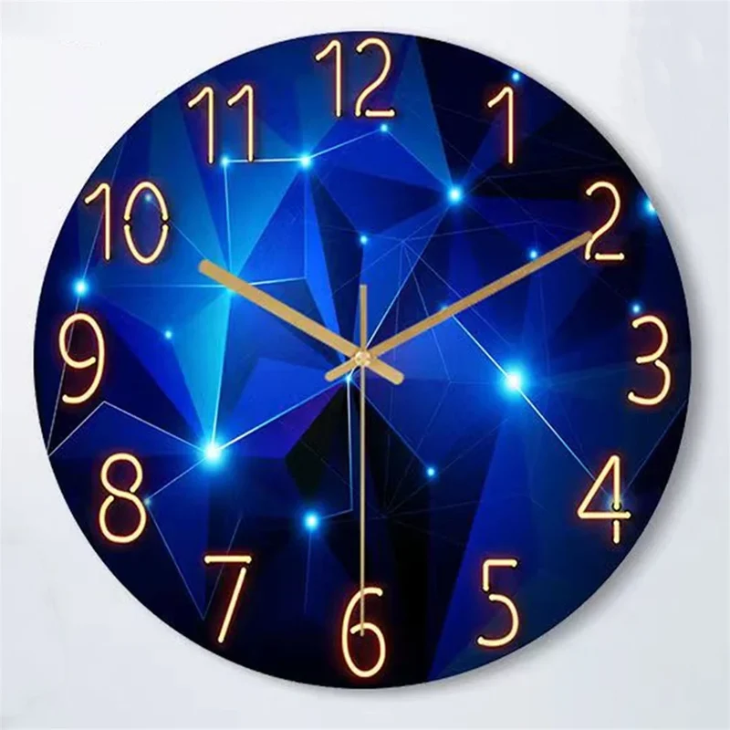 Glazen Wandklok 30cm Donkerblauw Geometrisch Gehard Glas Stil Kwartsuurwerk Woonkamer Moderne Klok Abstract Interieur Cadeau | Sansoti