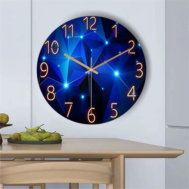 Glazen Wandklok 30cm Donkerblauw Geometrisch Gehard Glas Stil Kwartsuurwerk Woonkamer Moderne Klok Abstract Interieur Cadeau | Sansoti