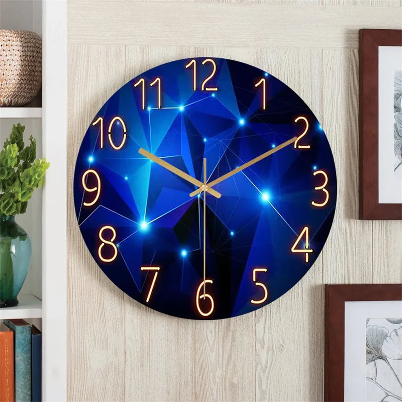 Glazen Wandklok 30cm Donkerblauw Geometrisch Gehard Glas Stil Kwartsuurwerk Woonkamer Moderne Klok Abstract Interieur Cadeau | Sansoti