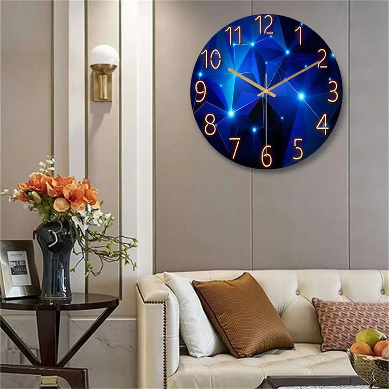 Glazen Wandklok 30cm Donkerblauw Geometrisch Gehard Glas Stil Kwartsuurwerk Woonkamer Moderne Klok Abstract Interieur Cadeau | Sansoti