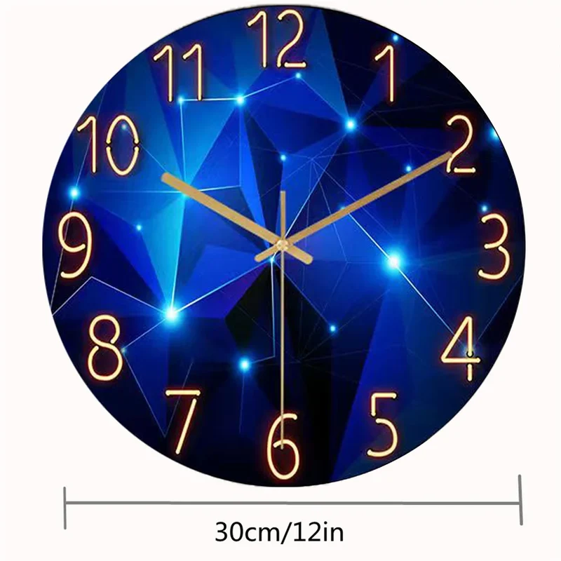 Glazen Wandklok 30cm Donkerblauw Geometrisch Gehard Glas Stil Kwartsuurwerk Woonkamer Moderne Klok Abstract Interieur Cadeau | Sansoti