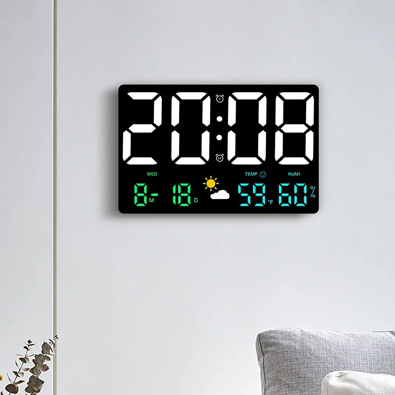 Digitale LED Wandklok Temperatuur Vochtigheid Weerstation Wekker Kleurenscherm Slaapkamer Woonkamer Kantoor Kalender | Sansoti