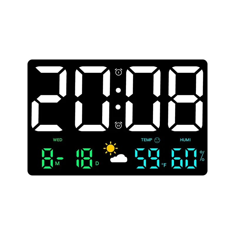 Digitale LED Wandklok Temperatuur Vochtigheid Weerstation Wekker Kleurenscherm Slaapkamer Woonkamer Kantoor Kalender | Sansoti