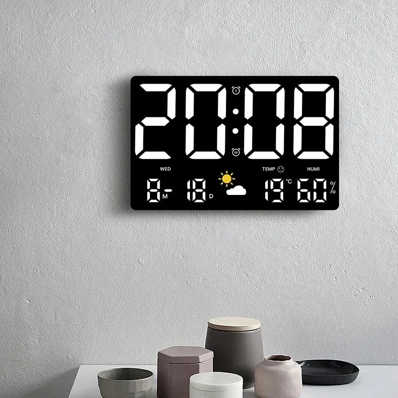 Digitale LED Wandklok Temperatuur Vochtigheid Weerstation Wekker Kleurenscherm Slaapkamer Woonkamer Kantoor Kalender | Sansoti