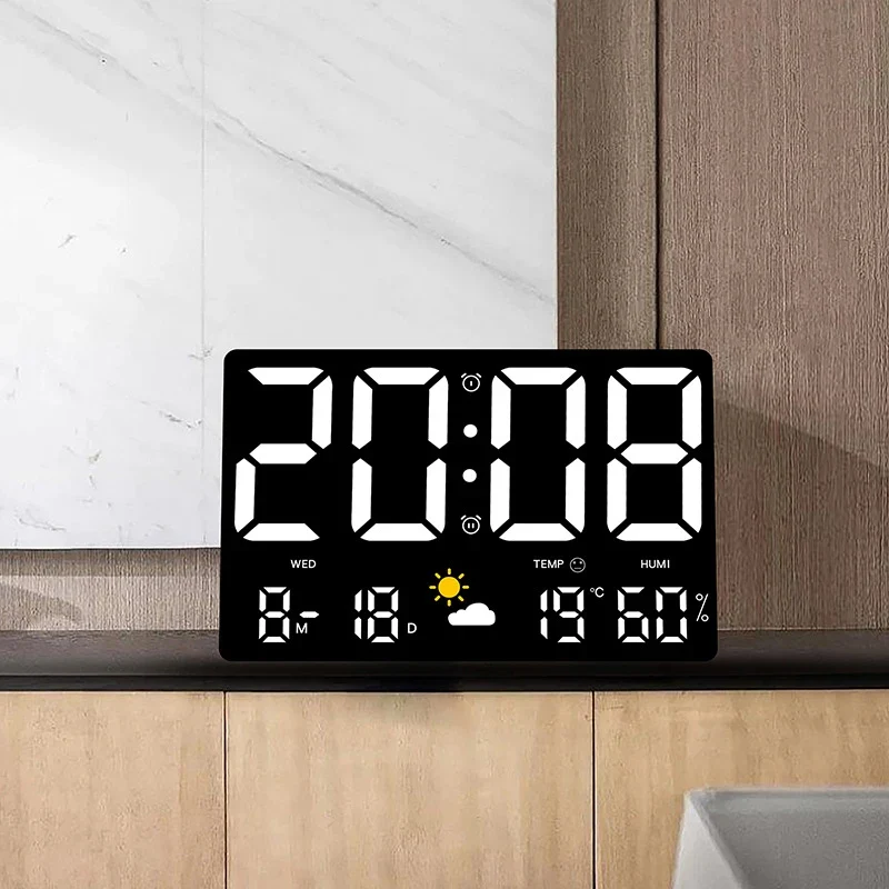 Digitale LED Wandklok Temperatuur Vochtigheid Weerstation Wekker Kleurenscherm Slaapkamer Woonkamer Kantoor Kalender | Sansoti