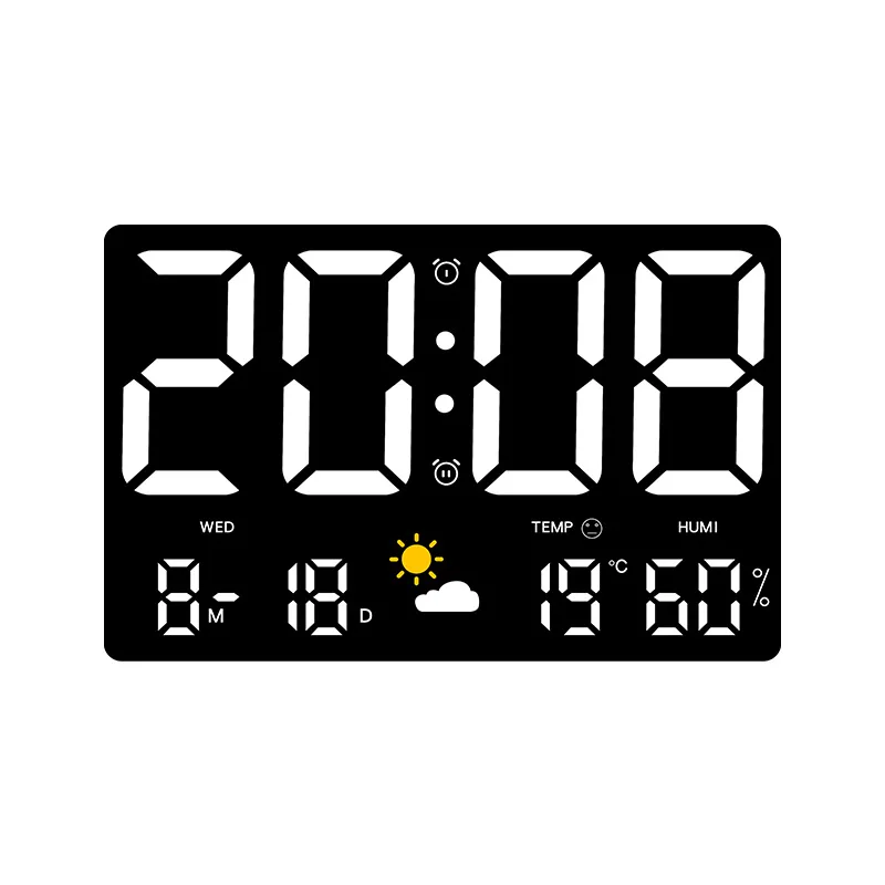 Digitale LED Wandklok Temperatuur Vochtigheid Weerstation Wekker Kleurenscherm Slaapkamer Woonkamer Kantoor Kalender | Sansoti