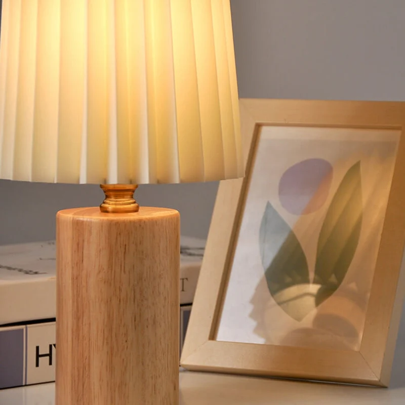 Tafellamp Geplooide Kap Hout Stof 31cm Slaapkamer Woonkamer Nachtkastlamp Bureaulamp Scandinavisch Japandi Retro USB E26 | Sansoti