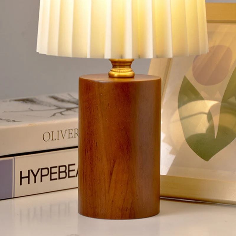 Tafellamp Geplooide Kap Hout Stof 31cm Slaapkamer Woonkamer Nachtkastlamp Bureaulamp Scandinavisch Japandi Retro USB E26 | Sansoti