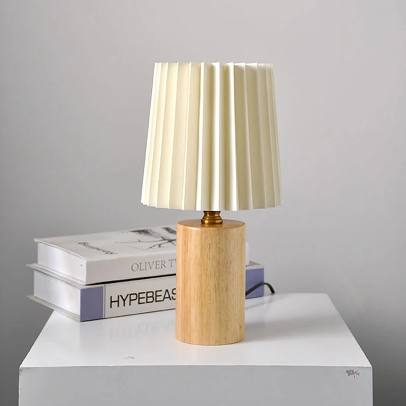 Tafellamp Geplooide Kap Hout Stof 31cm Slaapkamer Woonkamer Nachtkastlamp Bureaulamp Scandinavisch Japandi Retro USB E26 | Sansoti