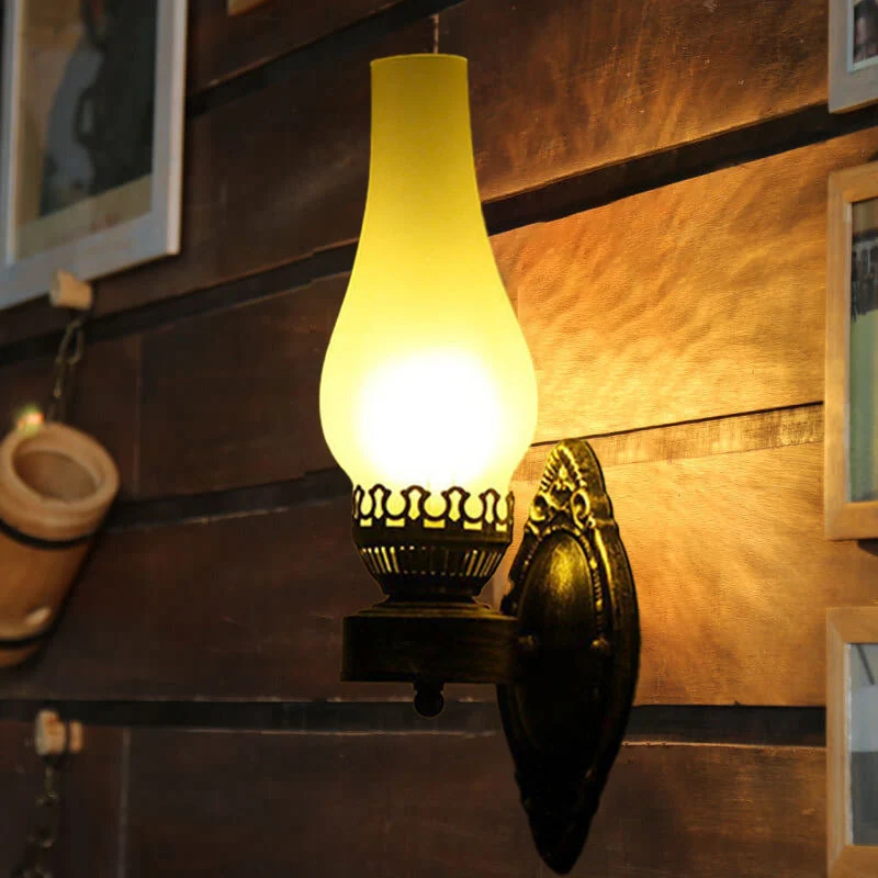Wandlamp Petroleumstijl Glas Brons Metaal 42cm Hal Woonkamer Slaapkamer Retro Vintage Olielamp Look E26 Sfeerlamp | Sansoti