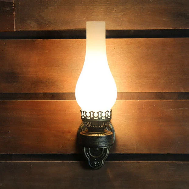 Wandlamp Petroleumstijl Glas Brons Metaal 42cm Hal Woonkamer Slaapkamer Retro Vintage Olielamp Look E26 Sfeerlamp | Sansoti