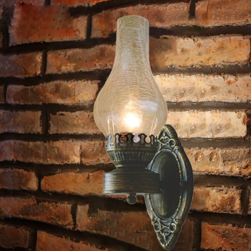Wandlamp Petroleumstijl Glas Brons Metaal 42cm Hal Woonkamer Slaapkamer Retro Vintage Olielamp Look E26 Sfeerlamp | Sansoti