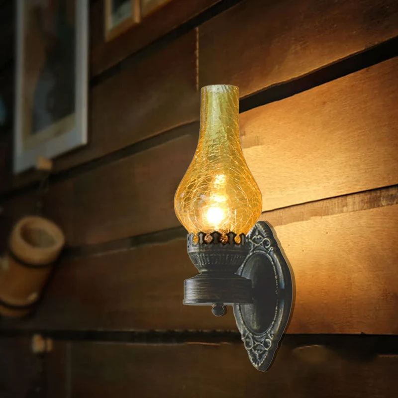 Wandlamp Petroleumstijl Glas Brons Metaal 42cm Hal Woonkamer Slaapkamer Retro Vintage Olielamp Look E26 Sfeerlamp | Sansoti