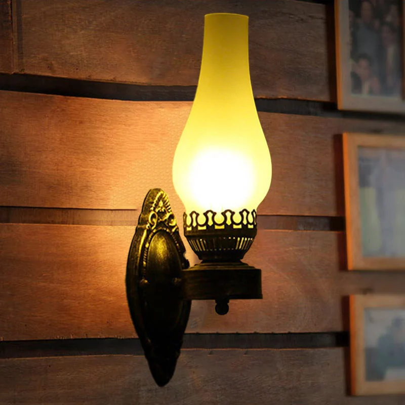 Wandlamp Petroleumstijl Glas Brons Metaal 42cm Hal Woonkamer Slaapkamer Retro Vintage Olielamp Look E26 Sfeerlamp | Sansoti