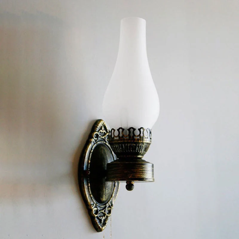 Wandlamp Petroleumstijl Glas Brons Metaal 42cm Hal Woonkamer Slaapkamer Retro Vintage Olielamp Look E26 Sfeerlamp | Sansoti