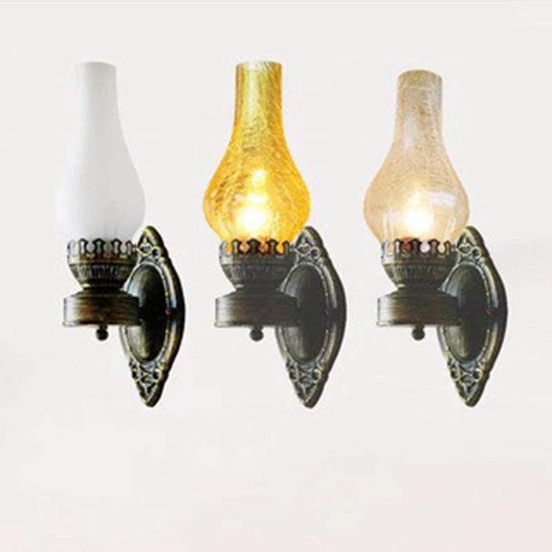 Wandlamp Petroleumstijl Glas Brons Metaal 42cm Hal Woonkamer Slaapkamer Retro Vintage Olielamp Look E26 Sfeerlamp | Sansoti