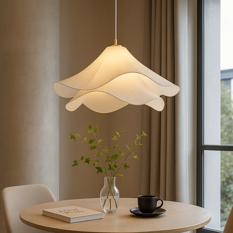 Etherule Bloem Hanglamp Stof Metaal Beige Eetkamer Hanglamp Gelaagd Design Sfeerverlichting Moderne Hanglamp | Sansoti