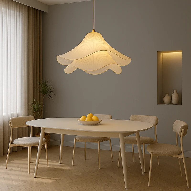 Etherule Bloem Hanglamp Stof Metaal Beige Eetkamer Hanglamp Gelaagd Design Sfeerverlichting Moderne Hanglamp | Sansoti