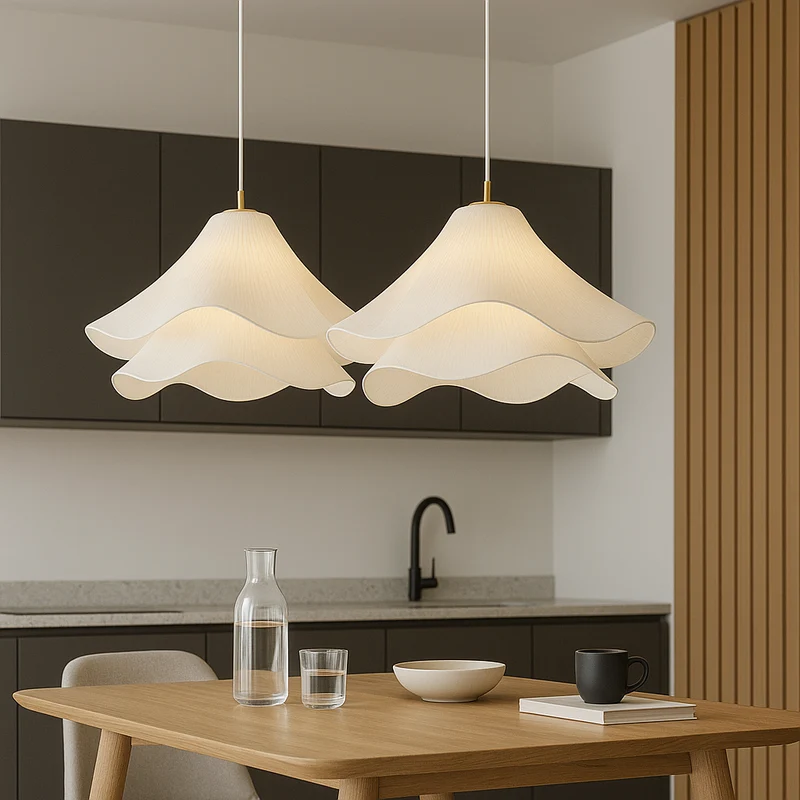 Etherule Bloem Hanglamp Stof Metaal Beige Eetkamer Hanglamp Gelaagd Design Sfeerverlichting Moderne Hanglamp | Sansoti