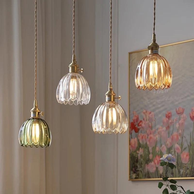 Japanse glazen hanglamp E27 glas transparant eetkamer bar verlichting minimalistisch design ribbelglas keuken hanglamp | Sansoti