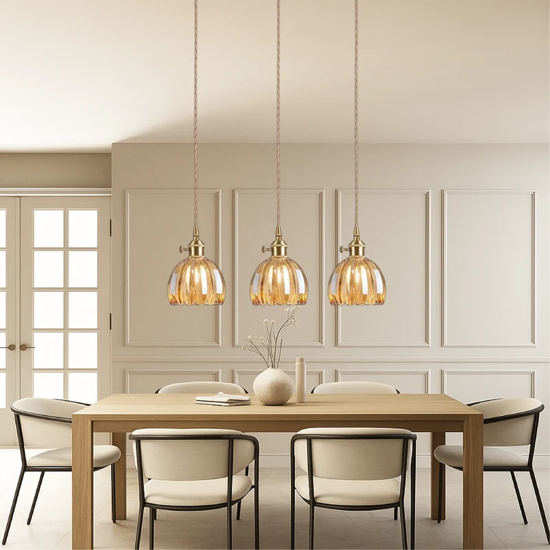 Japanse glazen hanglamp E27 glas transparant eetkamer bar verlichting minimalistisch design ribbelglas keuken hanglamp | Sansoti