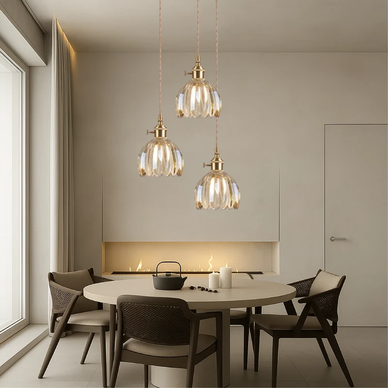 Japanse glazen hanglamp E27 glas transparant eetkamer bar verlichting minimalistisch design ribbelglas keuken hanglamp | Sansoti