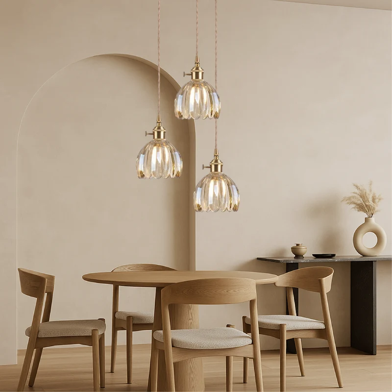 Japanse glazen hanglamp E27 glas transparant eetkamer bar verlichting minimalistisch design ribbelglas keuken hanglamp | Sansoti